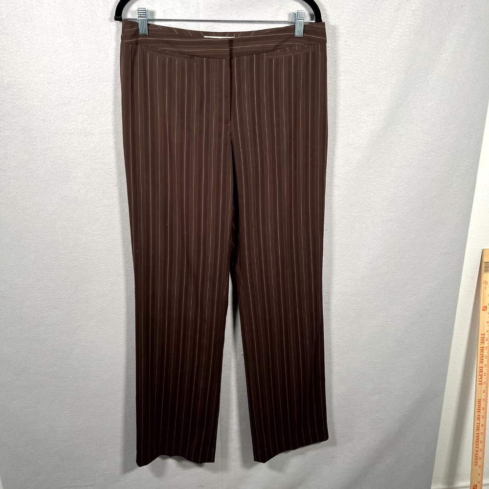Liz Claiborne Dress Pant Women 8 Brown Pinstripe Straight Career Formal Business